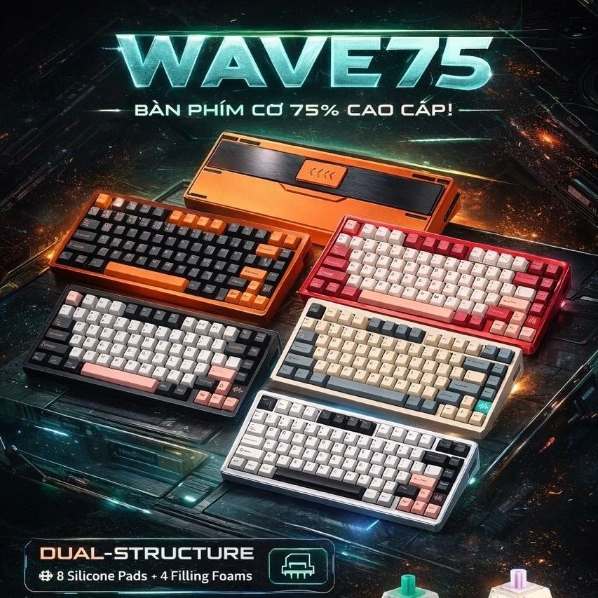 PMO WAVE75  QMK bàn phím cơ nhôm CNC kết nối 3 chế độBảo hành mới chính hãng 12 tháng