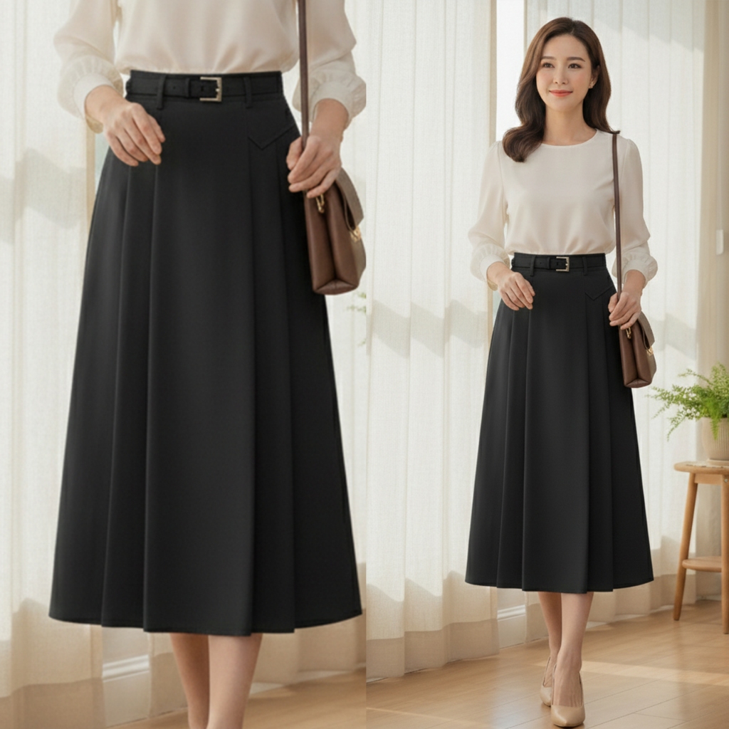 CV57: Chân váy dáng chữ A xếp ly mặt trước - dài 75cm [ KHÔNG KÈM ĐAI ]