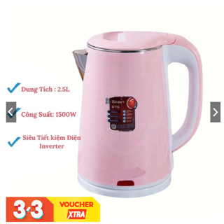 Ấm Siêu Tốc Inox 304 2.5L Inverter Jiplai Thái Lan, Bình Siêu Tốc 1500w Đun Sôi Nhanh Tự Động Ngắt FREESHIPP