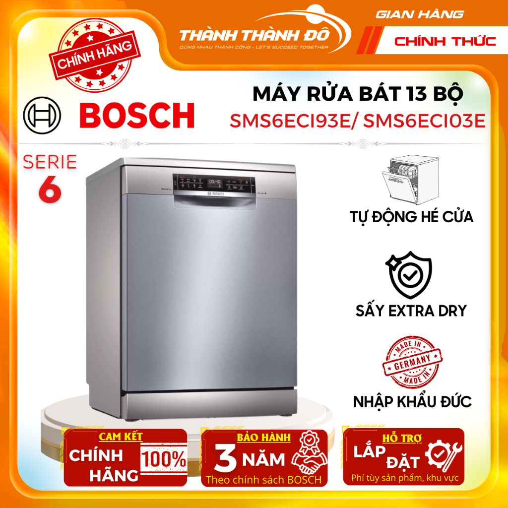 Máy rửa bát Bosch Serie 6 SMS6ECI93E/SMS6ECI03E - Nhập khẩu Đức, thiết kế cửa mở sấy khô.