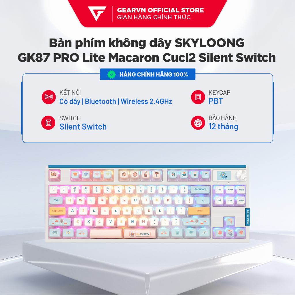 Bàn phím không dây SKYLOONG GK87 PRO Lite Macaron Cucl2 Silent Switch