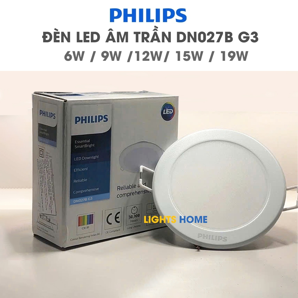 Đèn LED Âm trần Philips DN027B G3 - Dải công suất rộng, tiết kiệm điện