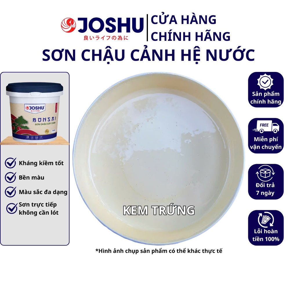 Sơn chậu cảnh JOSHU màu vàng kem hộp 1L có kháng kiềm, Sơn chậu kiểng, sơn ngoại thất