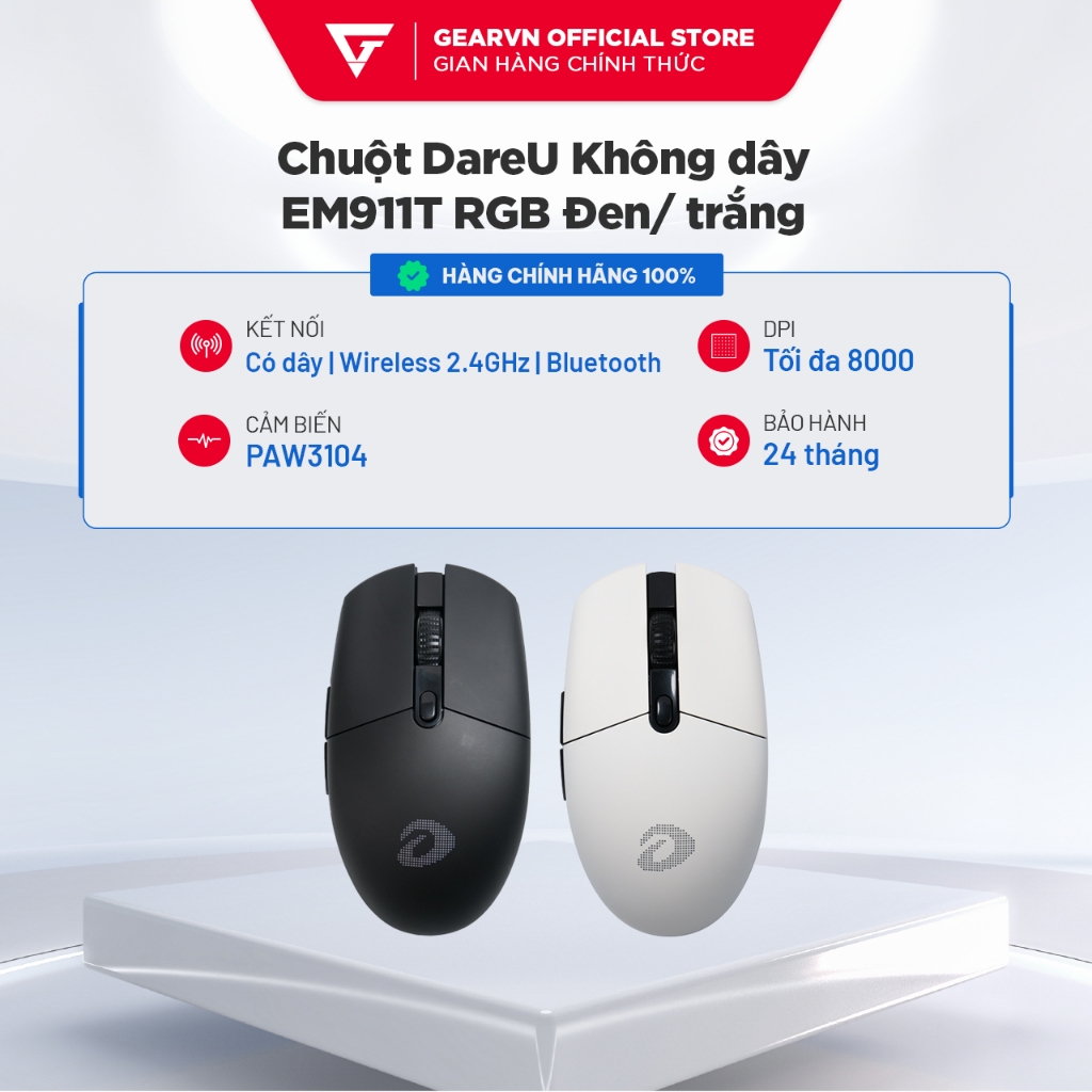 Chuột DareU Không dây EM911T RGB Trắng/ Đen | BigBuy360 - bigbuy360.vn