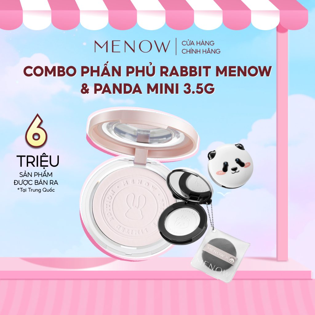 COMBO Phấn phủ Menow Rabbit 8.5gr & Phấn phủ Panda mini kèm dây đeo 3.5gr