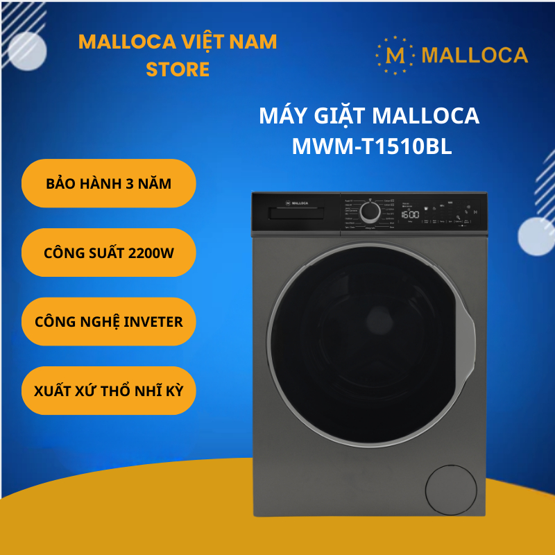 Máy Giặt Quần Áo Malloca MWM-T1510BL – Lồng Giặt Thép Không Gỉ – Khối Lượng Giặt 10Kg