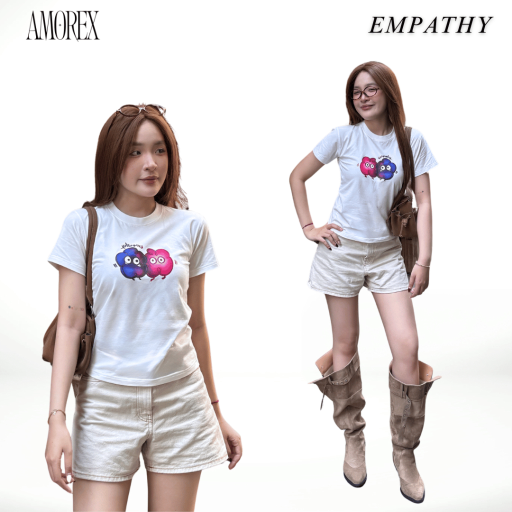 Áo thun nữ baby tee cổ tròn thun lạnh Empathy The Sky AMOREX họa tiết thấu hiểu hình đám mây Babytee