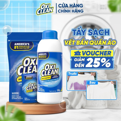 Bột tẩy quần áo Oxiclean giúp tẩy trắng vết bẩn ố vàng, vết bẩn lâu ngày, không làm phai màu quần áo