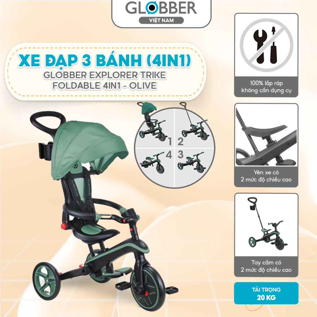 [CHÍNH HÃNG] Xe đạp 3 bánh Globber Explorer Trike  4in1 xe thăng bằng cho bé 10 tháng–5 tuổi