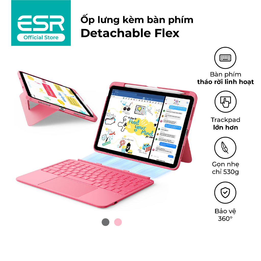 Ốp lưng kèm bàn phím Detachable Flex ESR dành cho máy tính bảng Gen 11/A16/10 tháo rời linh hoạt