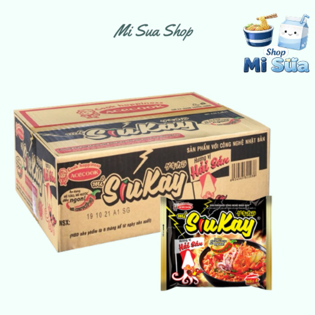 Thùng 24 gói mì Siu Cay vị Hải Sản 128g/ gói