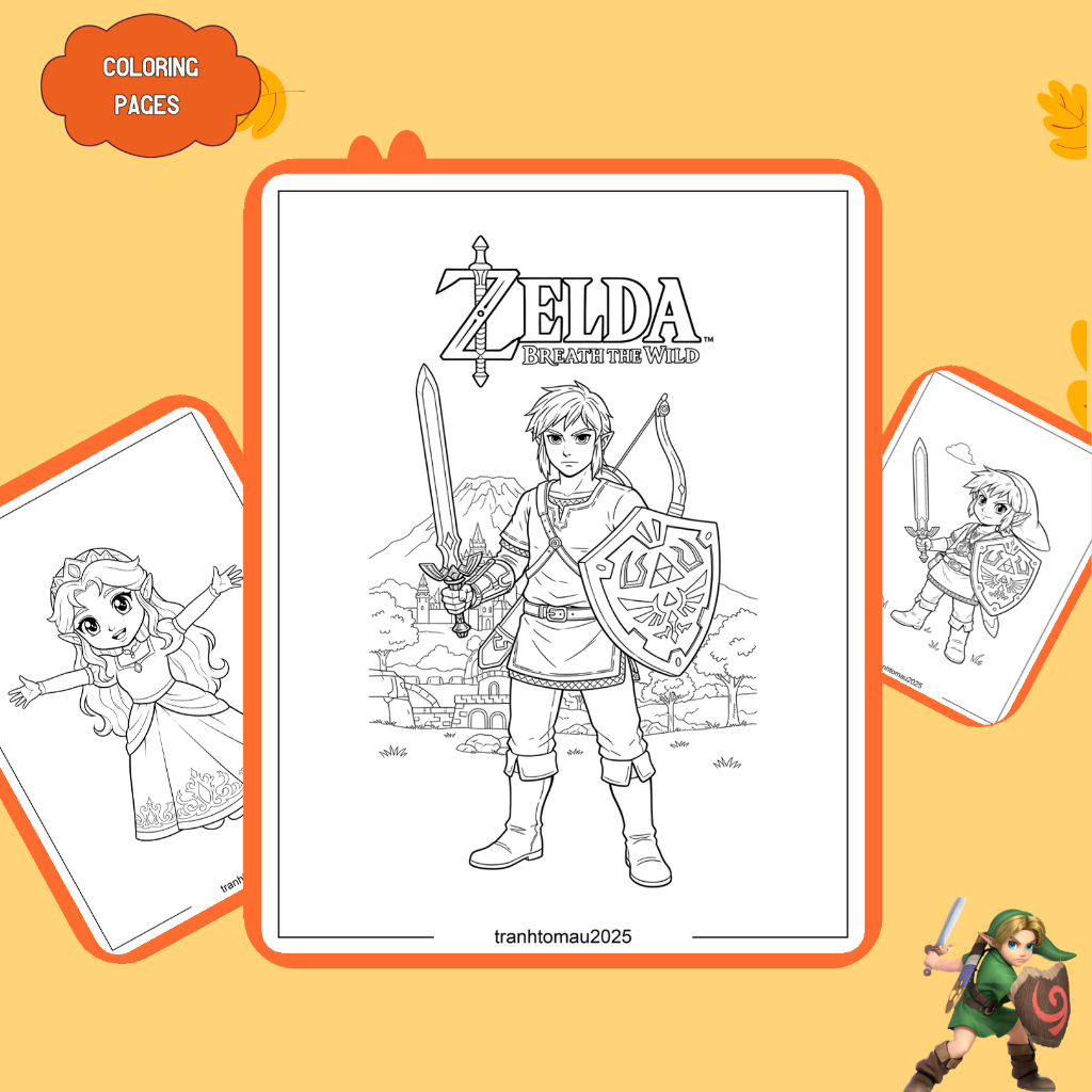Bộ 50/25/10 tờ tranh tô màu, tranh tập tô cho bé, hình The Legend of Zelda, giấy A4, A5 thường 70gsm