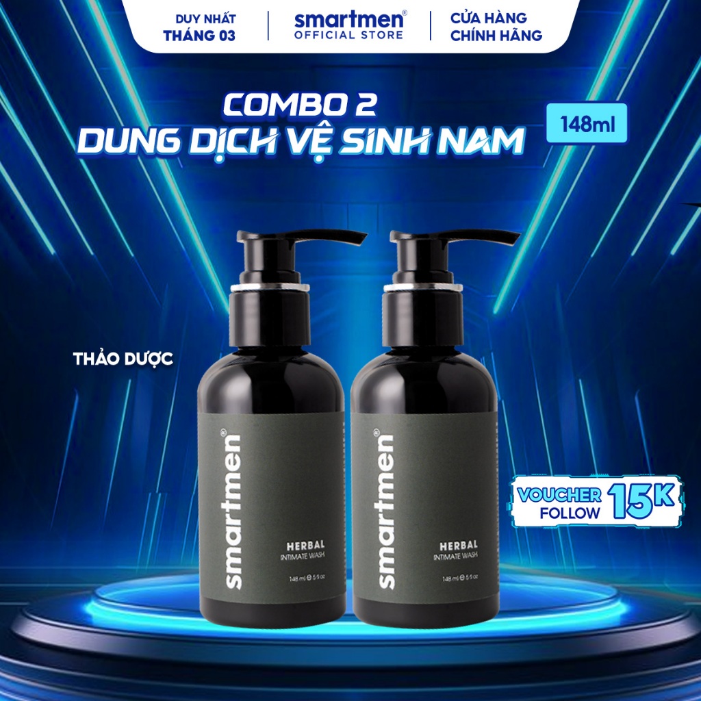 COMBO 2 CHAI Dung Dịch Vệ Sinh Nam Thảo Dược Quý Sạch Dịu Thơm Mát Cả Ngày Smartmen Intimate Wash For Men