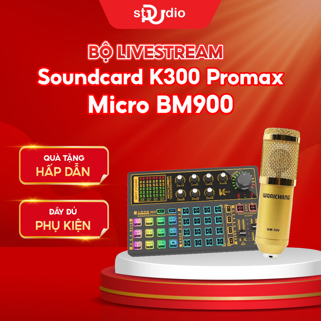 Bộ livestream K300 PRO MAX và Micro thu âm BM900 Woaichang