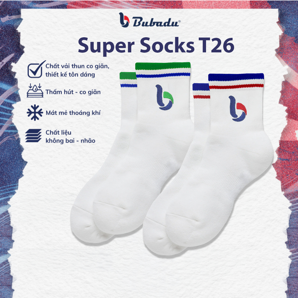 [CHÍNH HÃNG BUBADU] Tất Vớ cầu lông Bubadu T26 cao cấp, dày dặn ôm chân