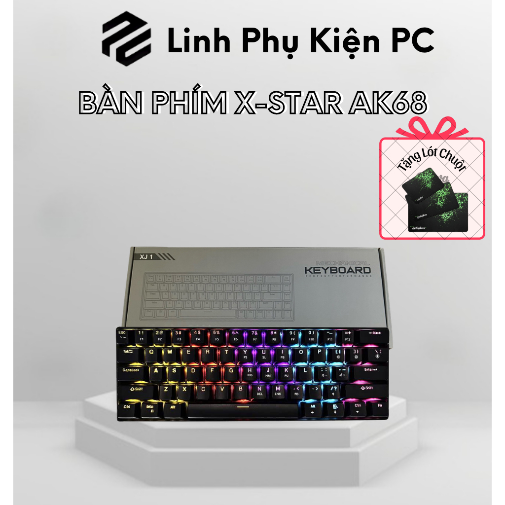 Bàn phím Cơ Xstar AK68 Red Switch Gõ Cực Êm Kết nối Type C - Bảo Hành 12 Tháng