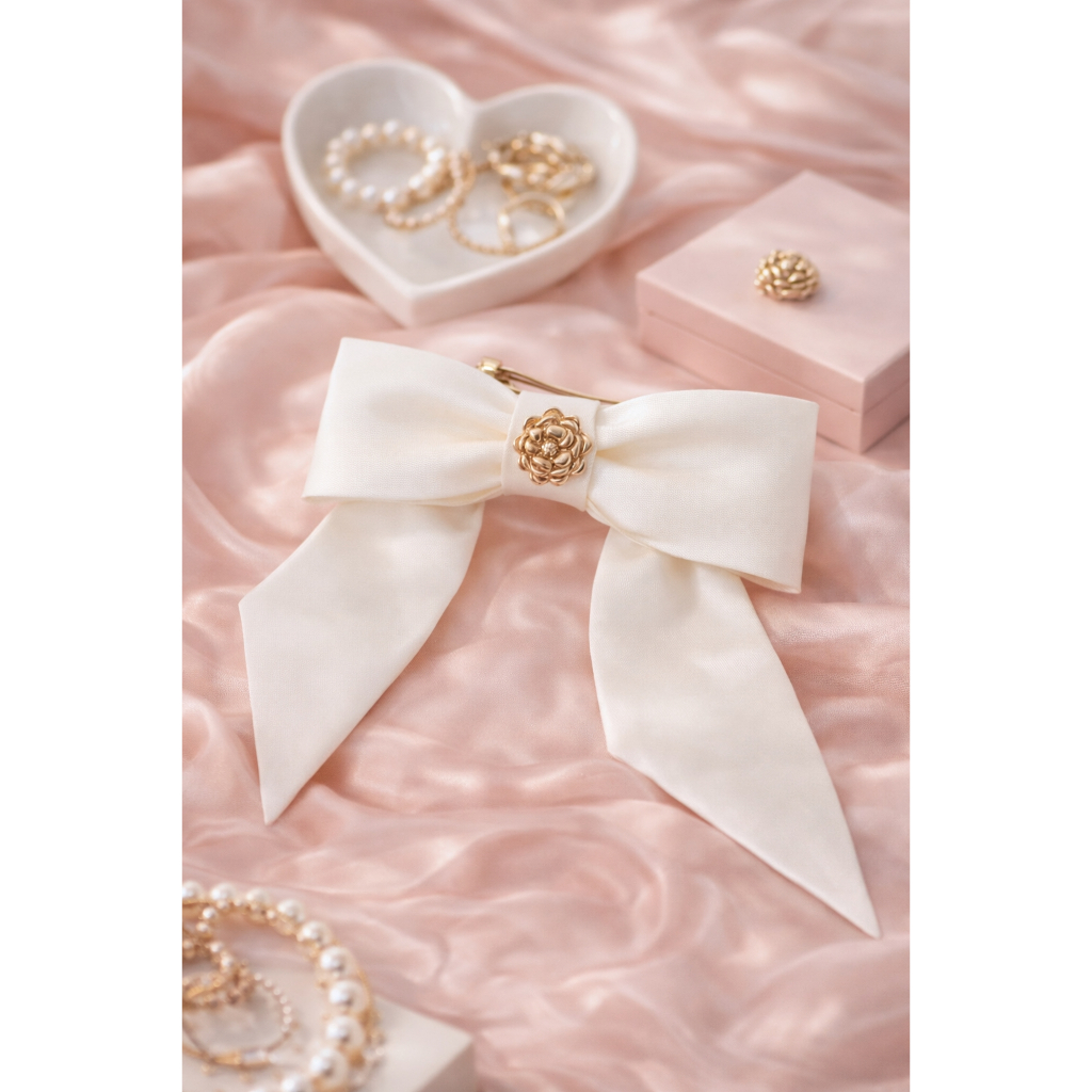 Kẹp Tóc Nơ Bấm Đính Hoa Jasmine PK2601 Thiết Kế Bởi JM Dress Design. Phụ Kiện Tóc Nữ Thanh Lịch Cho 