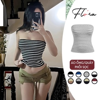 Áo ỐNG SỌC NGANG Thun Cotton Mịn Kiểu Tube DD24, Áo Thun Quây Nữ Ôm Body Nhiều Màu Flo'ra