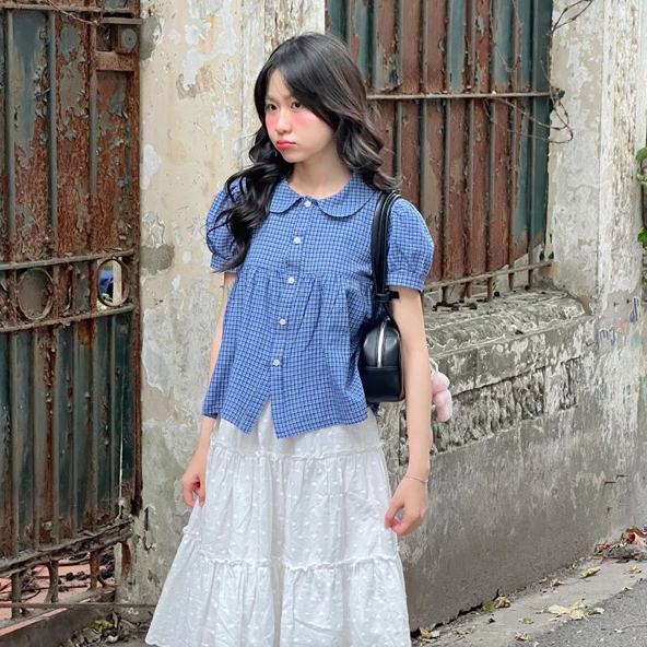 Áo Babydoll Kẻ Caro Nhỏ Cổ Sen Tay Bồng Chất Thô Cotton, Áo Sơ Mi Nữ Kiểu Dễ Thương [ Dead Mở Bán Giá Tri Ân ] | BigBuy360 - bigbuy360.vn
