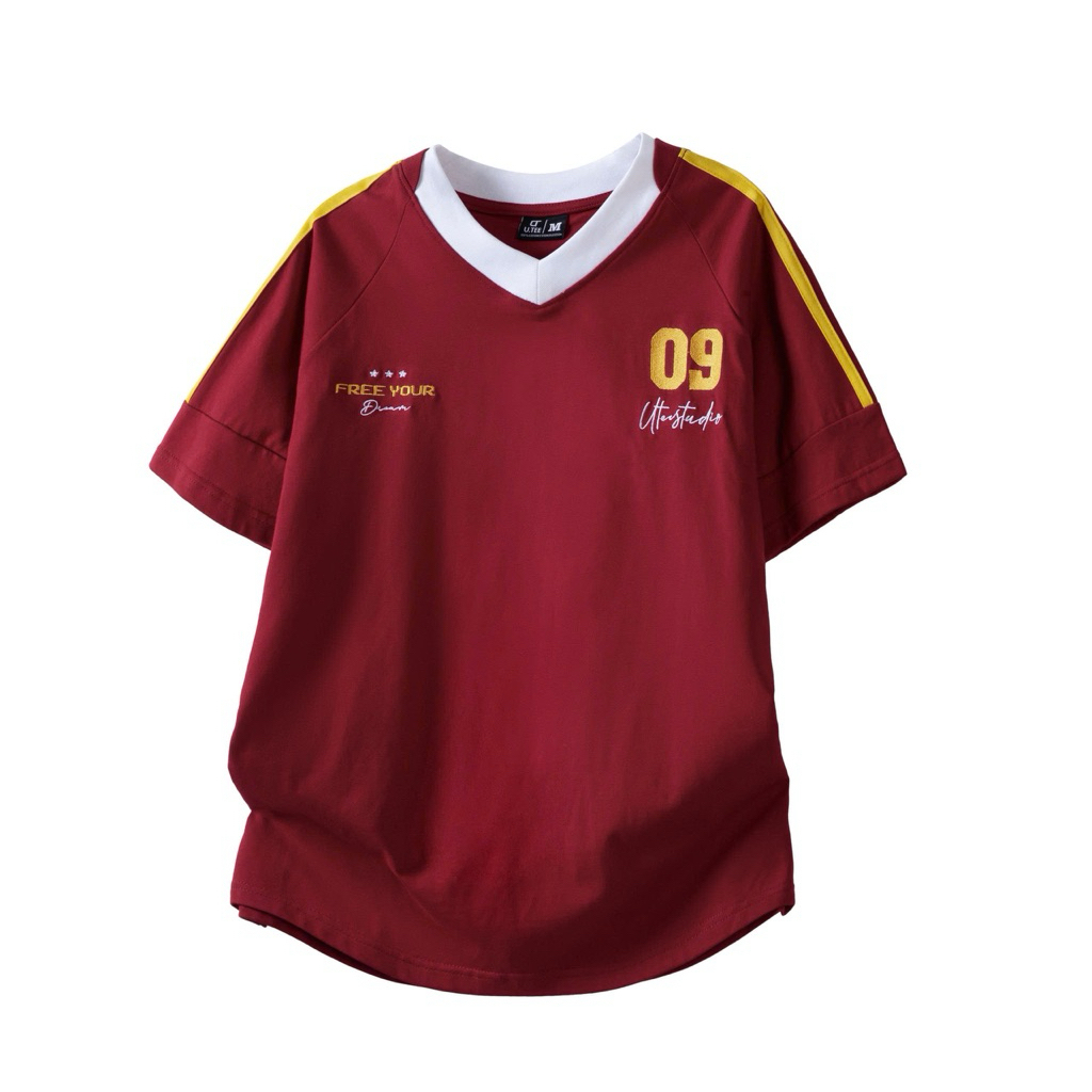 Áo Thun Thêu 09 Cổ Tim 2 Sọc Line Phối Cổ Chất Liệu Bóng Thái Unisex Nam Nữ UTEESTUDIO Menswear Top | BigBuy360 - bigbuy360.vn