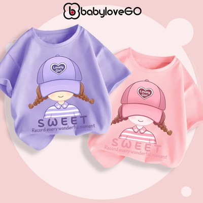 Áo thun cho bé gái BabyloveGO áo phông cho bé cộc tay chất cotton mềm mịn thoáng mát in hình