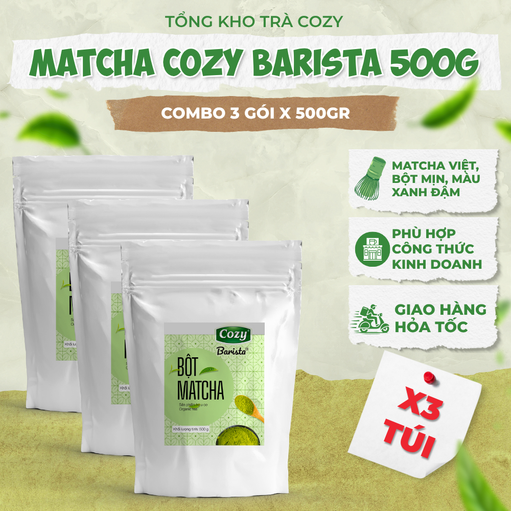 Combo Bột Matcha Cozy Túi Lớn - Pha Chế Chuẩn Vị Quán Matcha Latte,Trà Sữa Matcha, Matcha Cold Whisk