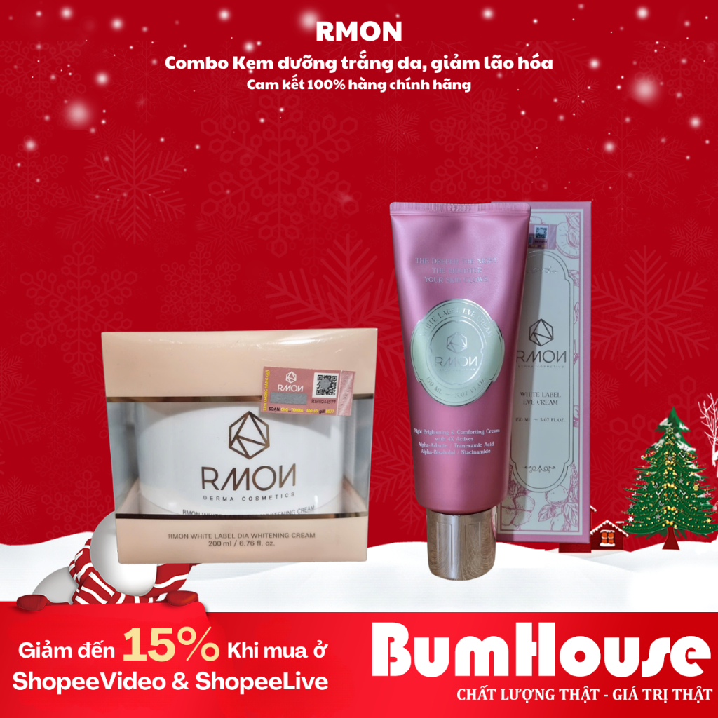 COMBO Kem Dưỡng Thể Trắng Da Rmon White Label Eve Cream 150ml & Kem Ủ Rmon White Label Dia Whitening