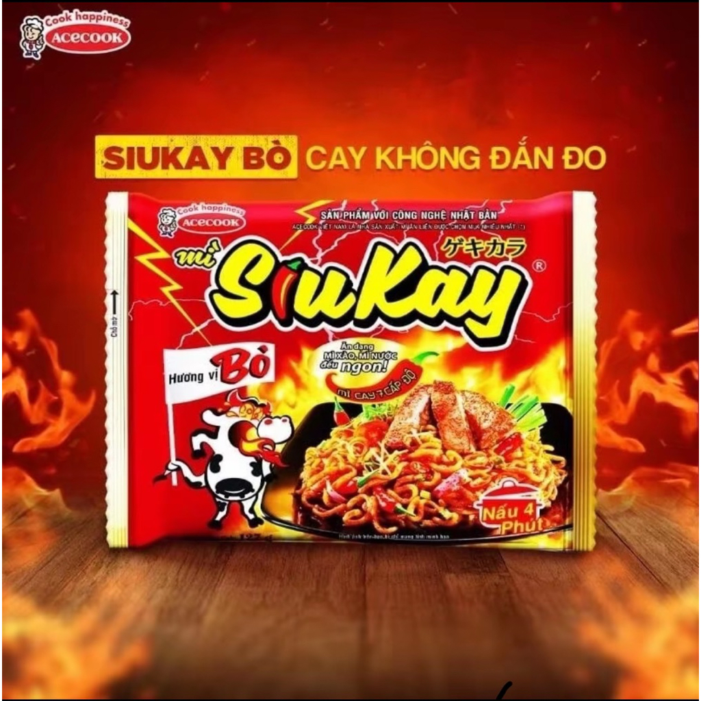 COMBO 9 Gói Mì Tôm Siukay Acecook 128Gam – Mì Siêu Cay Cấp Độ Mạnh, Sợi Dai Ngon, Đậm Vị Xốt Ớt