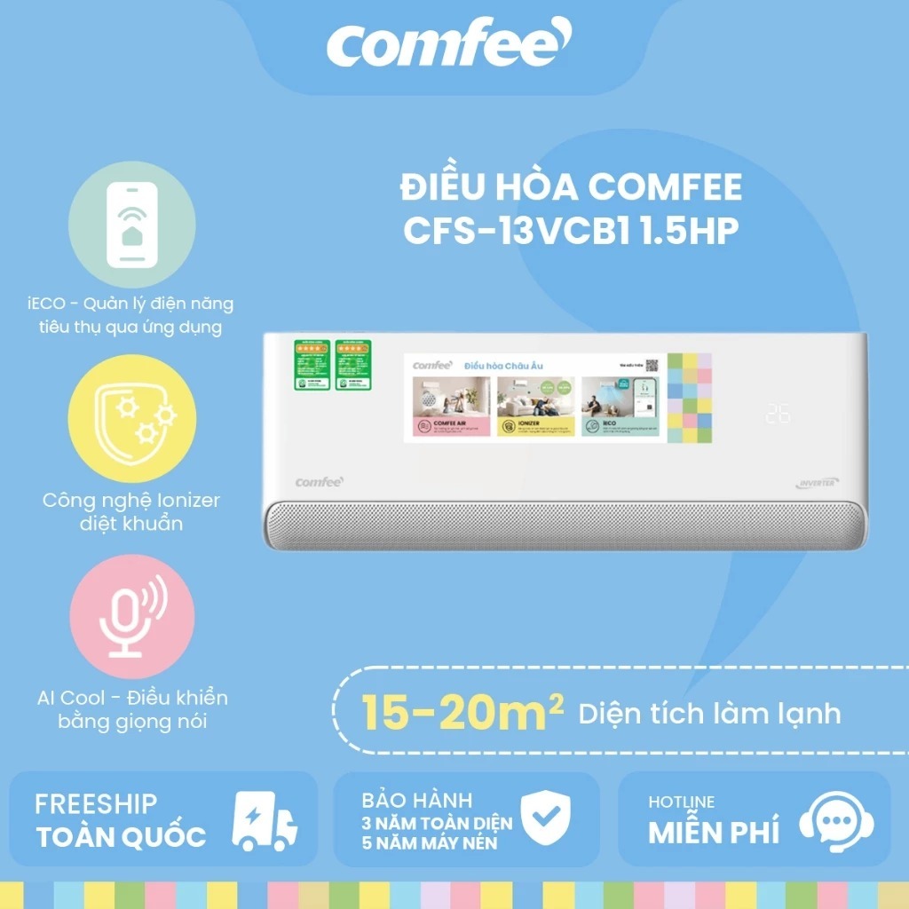 [FREESHIP KHÔNG LẮP ĐẶT]Máy lạnh COMFEE Inverter 1.5HP CFS-13VCB1 12000 BTU| Chính hãng,Bảo hành 36 