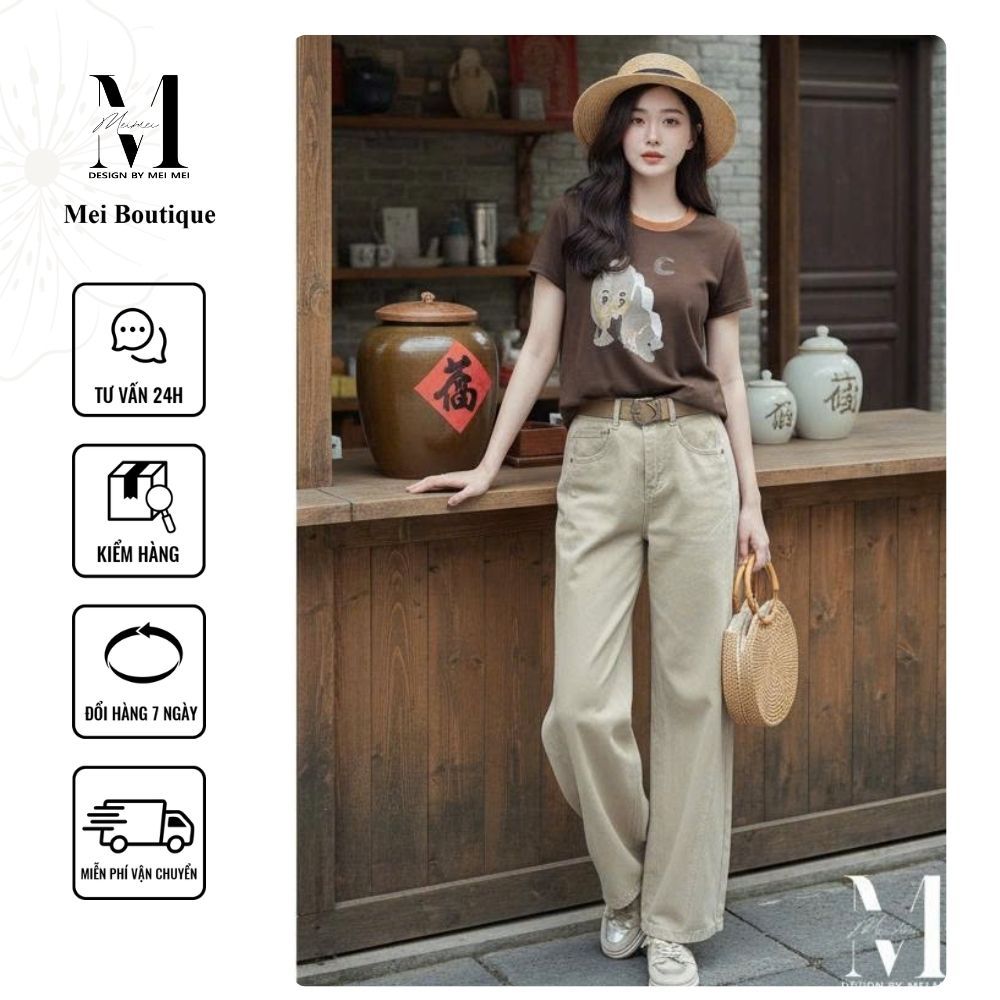 Set Đồ Nữ MeiMei Áo Thun Thời Trang Phối Quần Kaki Ống Suông ST25298 Ver2