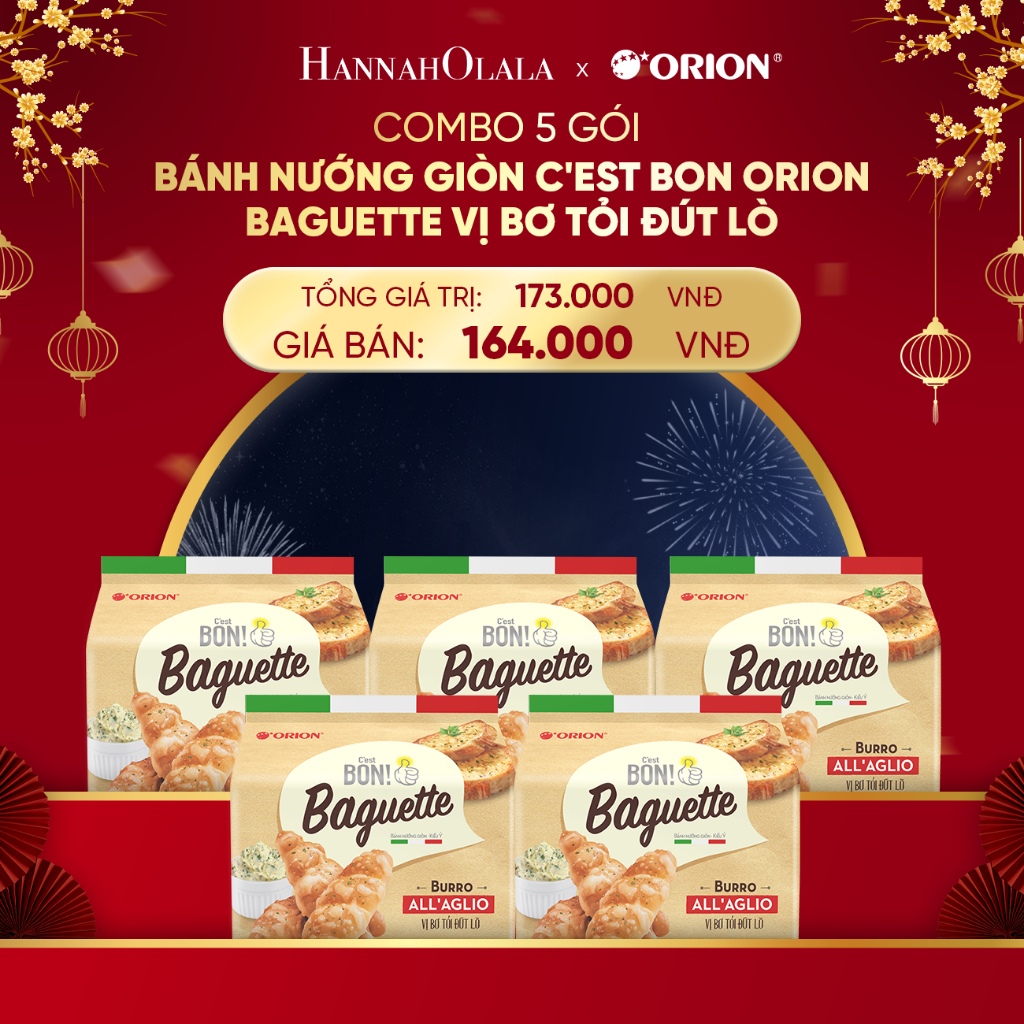 [Orion x Hannah Olala] Combo 5 gói Bánh Nướng Giòn C'est Bon Orion Baguette Vị Bơ Tỏi Đút Lò (Túi 5 