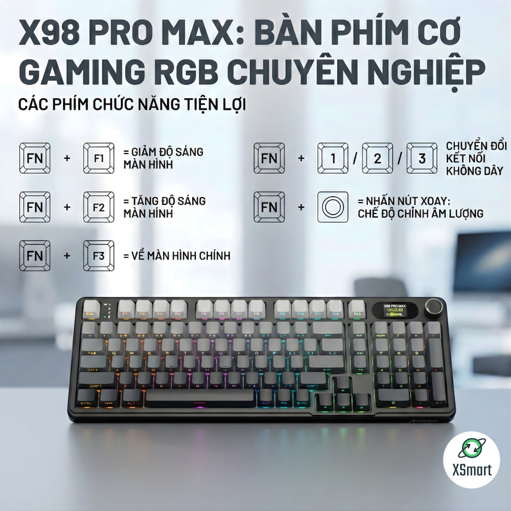 Bàn Phím Cơ Bluetooth Attack Shark X98 PRO MAX Có Màn Hình LED, 3 Mode Cho Máy Tính Laptop PC | BigBuy360 - bigbuy360.vn