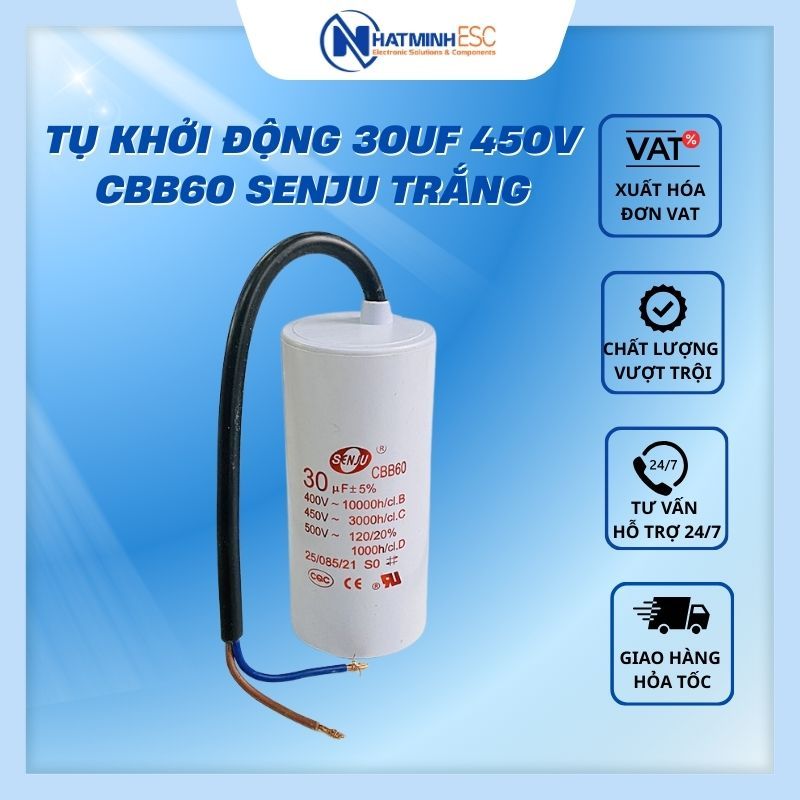 Tụ khởi động 30uF 450V CBB60 SENJU trắng