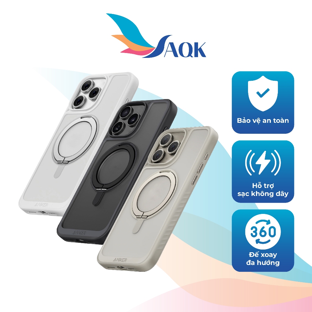Ốp lưng Anker MagGo Magnetic 360 Ring Stand dành cho iP 16 Pro Max/16 Pro - Hàng chính hãng