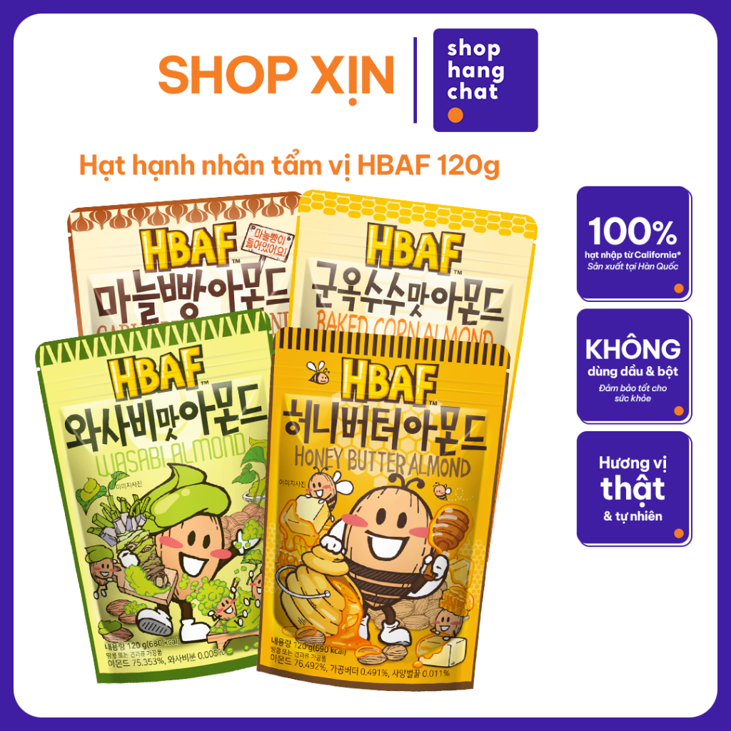 [GÓI LẺ 120G] Hạt Hạnh Nhân Tẩm Vị Hàn Quốc HBAF Thơm Ngon Tiện Lợi Dinh Dưỡng Healthy (120g)