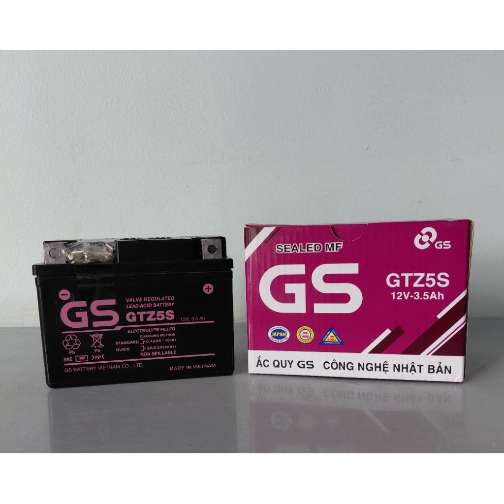 Bình acquy xe máy khô miễn bảo dưỡng GS GTZ5S (12V-3.5ah)