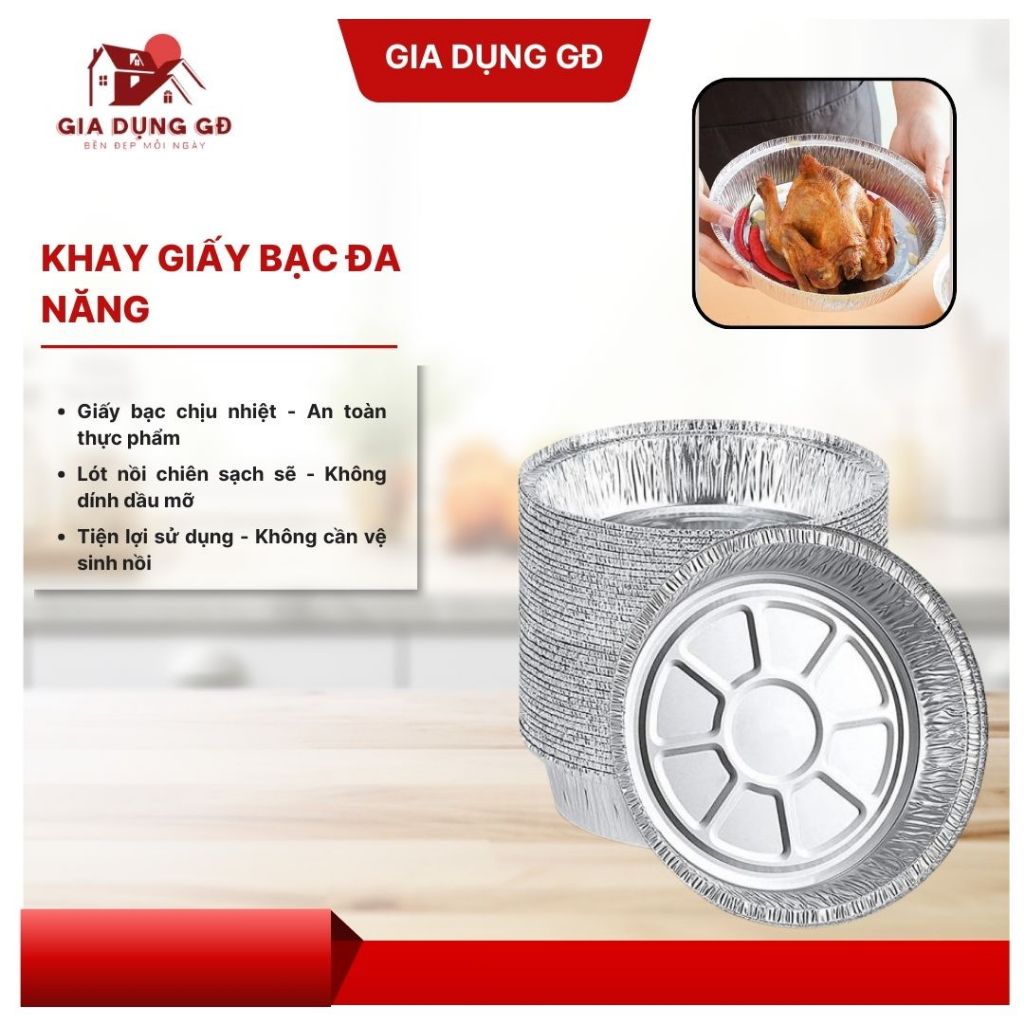 Gia Dụng GĐ Combo 10 Khay Giấy Bạc Nồi Chiên Không Dầu; Chịu Nhiệt Cao, Chống Dính Dầu Mỡ; Tiện Lợi, An Toàn