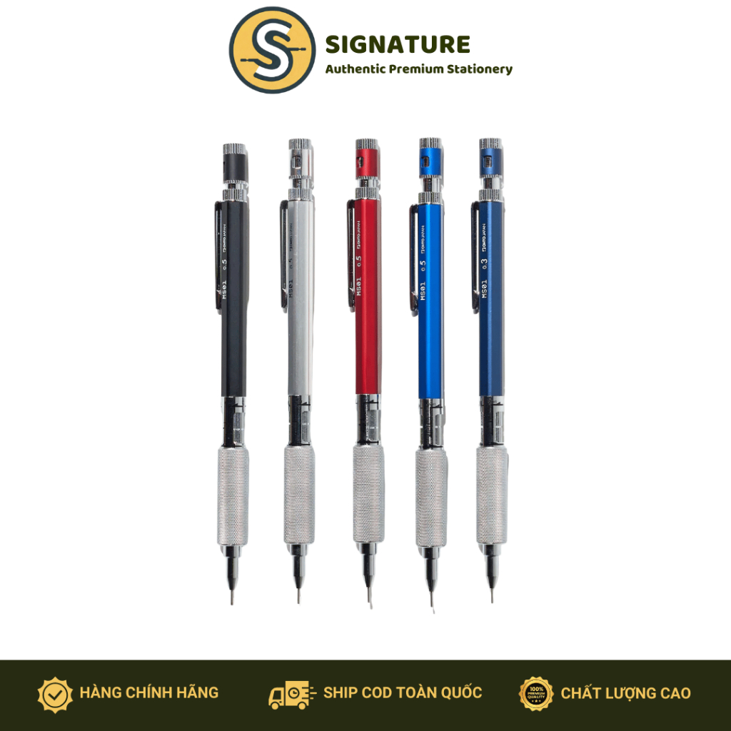 Bút chì cơ cao cấp Nhật Bản thương hiệu OHTO Mechanical Pencil MS01 - Thân Nhôm Nguyên Khối