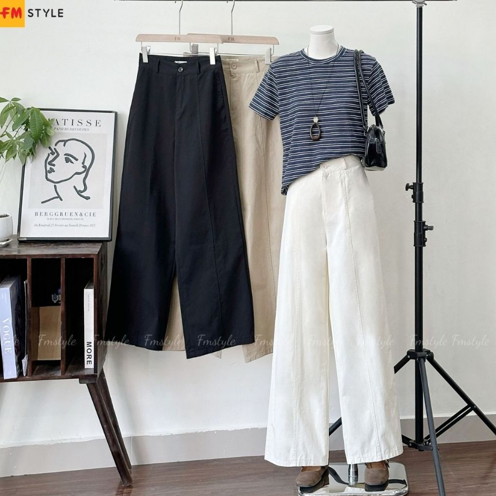 Quần Kaki Ống Suông Trơn Viền Giữa FMSTYLE - Chuẩn Form, Che Khuyết Điểm Bụng mỡ, Hách Dáng 25110358