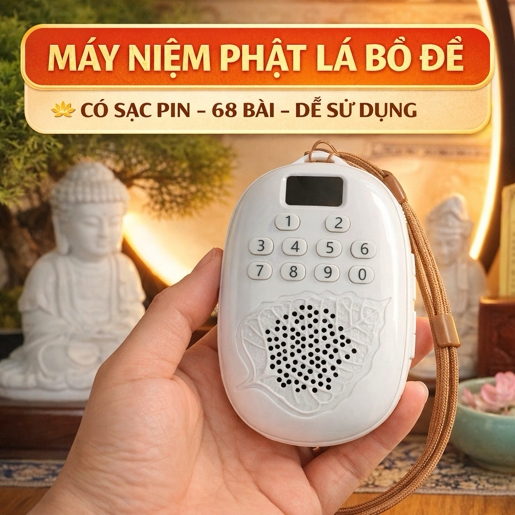 Máy Niệm Phật Lá Bồ Đề Có Sạc Pin – 68 Bài – Có Bàn Phím – Dễ Sử Dụng