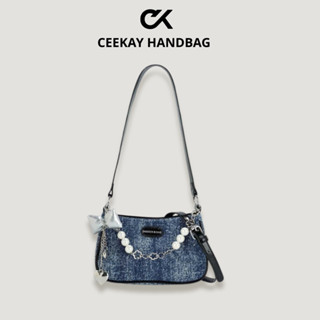 Sẵn Hàng💋𝘾𝙀𝙀𝙆𝘼𝙔 𝙃𝘼𝙉𝘿𝘽𝘼𝙂💋 Chính Hãng-Túi Xách Nữ Đeo Chéo Chất Daim Phối Charm Nơ Kèm Dây Ngọc Trai Phong Cách Sang Trọng