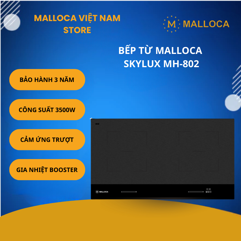 Bếp Từ Malloca Skylux MH-802 – Bếp Kính Âm 2 Từ – Mặt Kính EuroKera – Màu Double Black