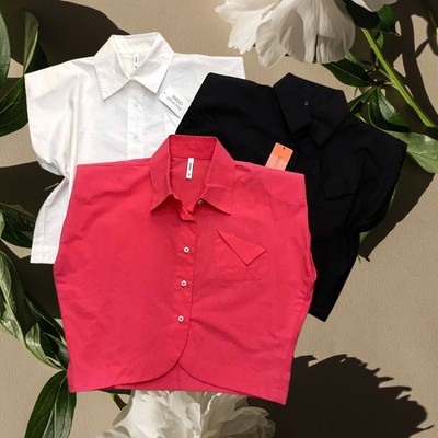 Áo sơ mi nữ dáng lửng croptop độn vai nhiều màu thời trang Callene (XK856)
