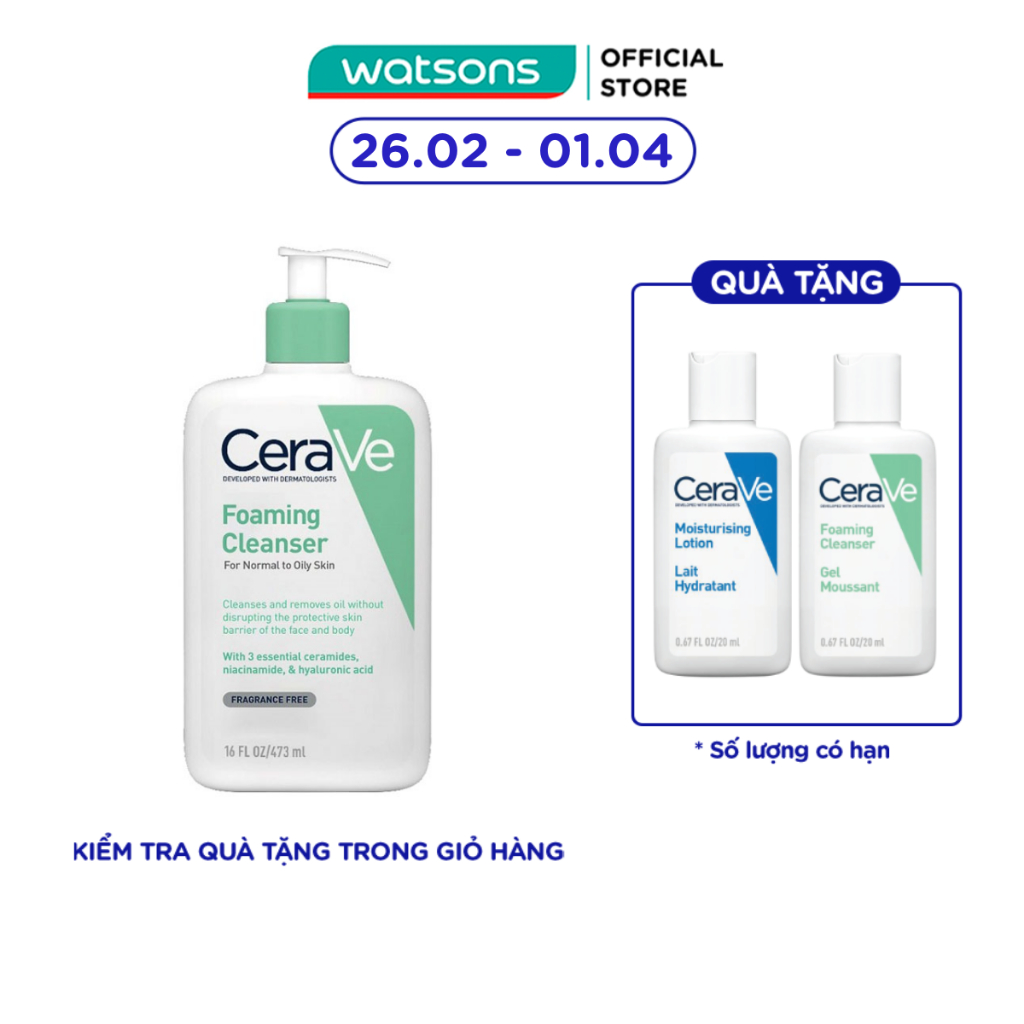 Sữa Rửa Mặt CeraVe Foaming Cleanser Giúp Làm Sạch Sâu Dành Cho Da Dầu 473ml