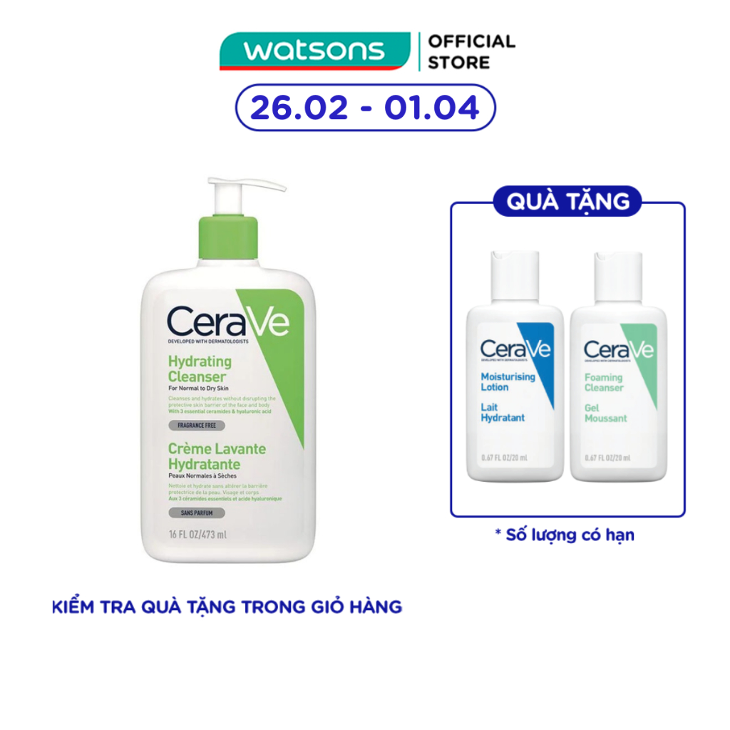 Sữa Rửa Mặt CeraVe Hydrating Cleanser Giúp Làm Sạch Và Cấp Ẩm Dành Cho Da Thường Và Da Khô 473ml