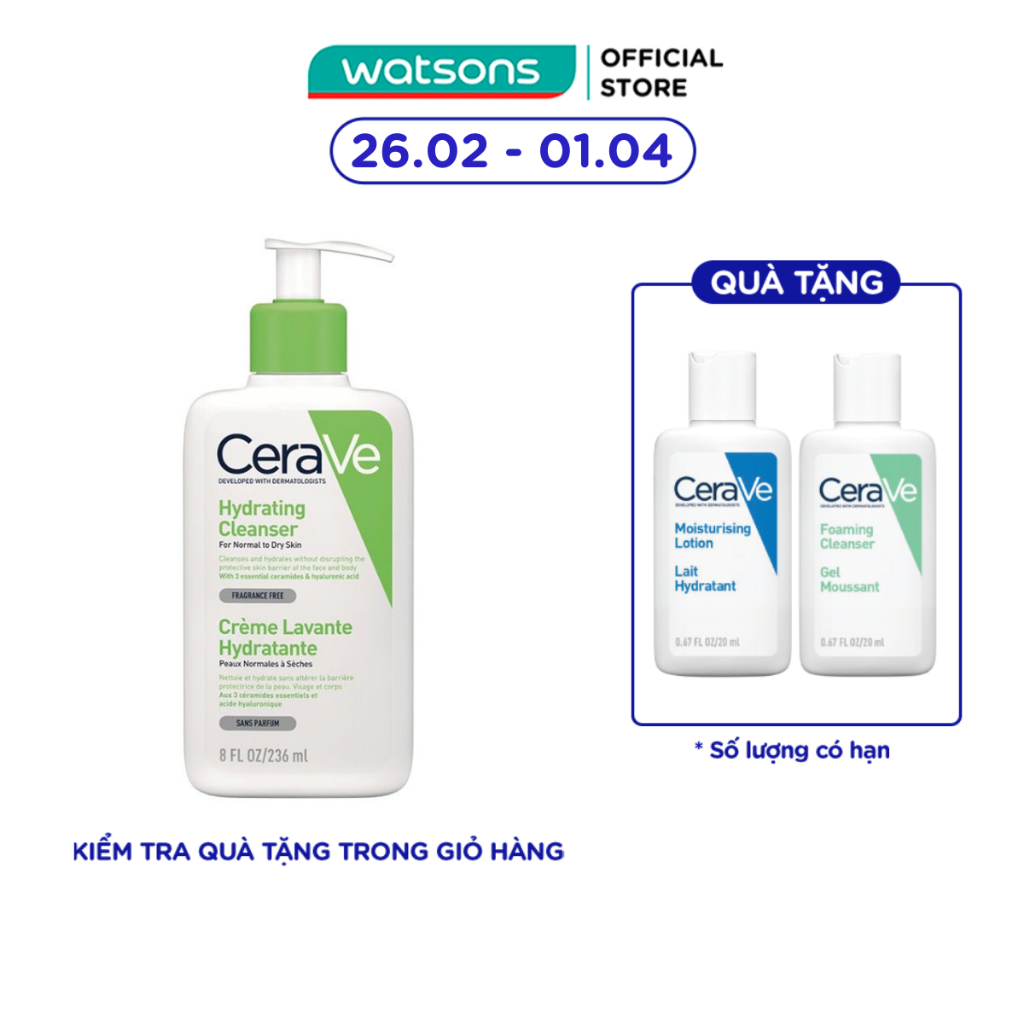 Sữa Rửa Mặt CeraVe Hydrating Cleanser Giúp Làm Sạch Và Cấp Ẩm Dành Cho Da Thường Và Da Khô 236ml