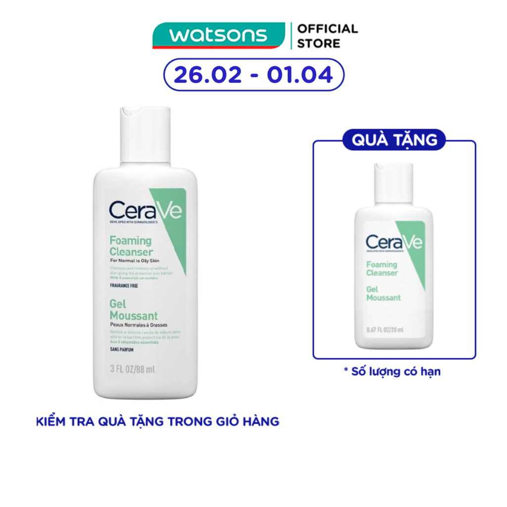 Sữa Rửa Mặt CeraVe Foaming Cleanser Giúp Làm Sạch Sâu Dành Cho Da Dầu 88ml