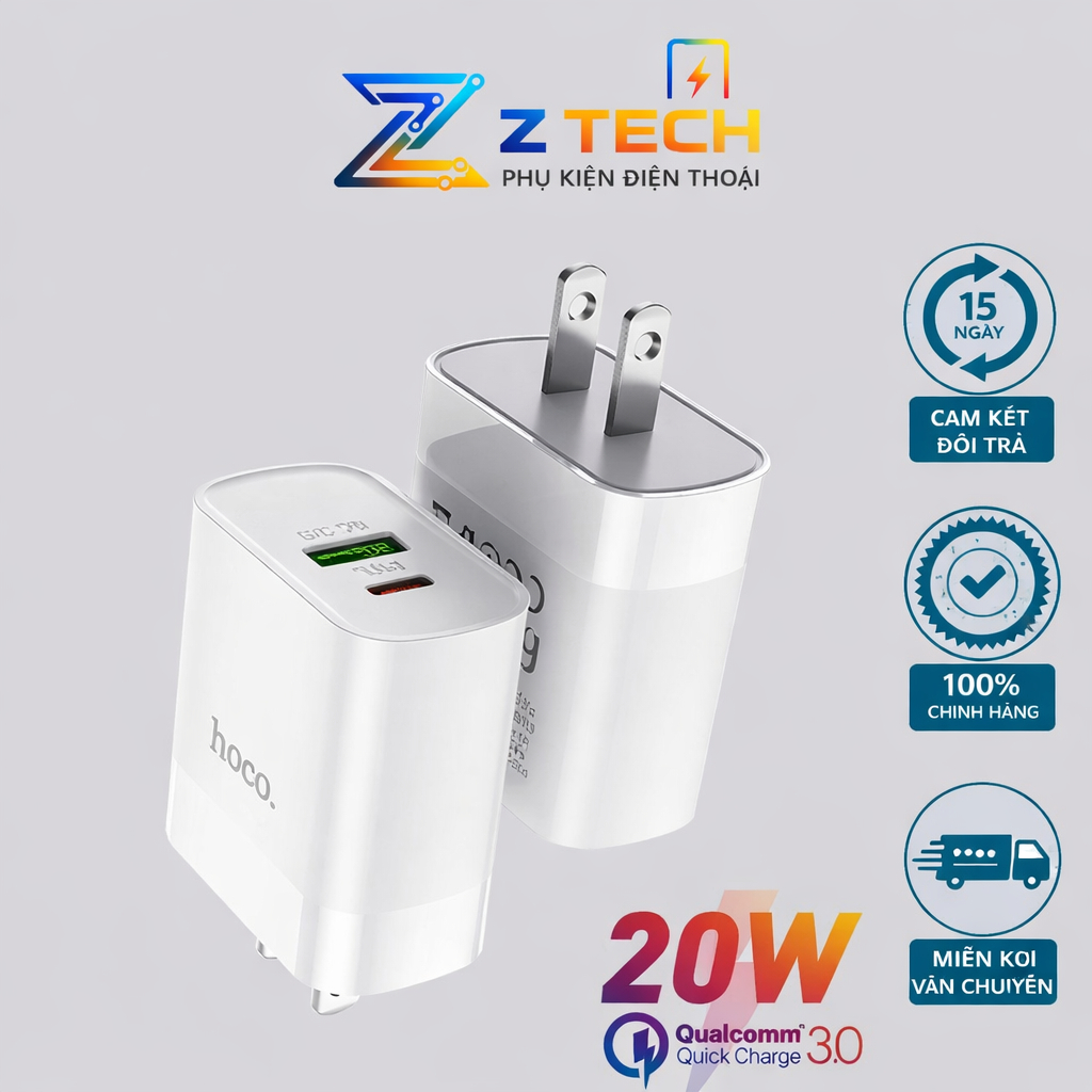 Củ Sạc Nhanh HOCO C80 20W - Tương Thích iPhone 13 Pro Max, 12 Mini, Type-C PD 20W