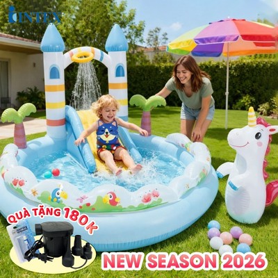 Bể bơi phao cầu trượt lâu đài cổ tích ngựa pony INTEX 56148
