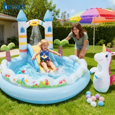 Bể bơi phao cầu trượt lâu đài cổ tích ngựa pony INTEX 56148 (TẶNG BƠM ĐIỆN)